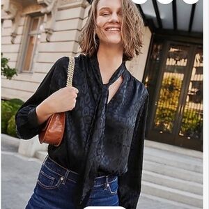 NWT Express Black Satin Leopard Print Blouse